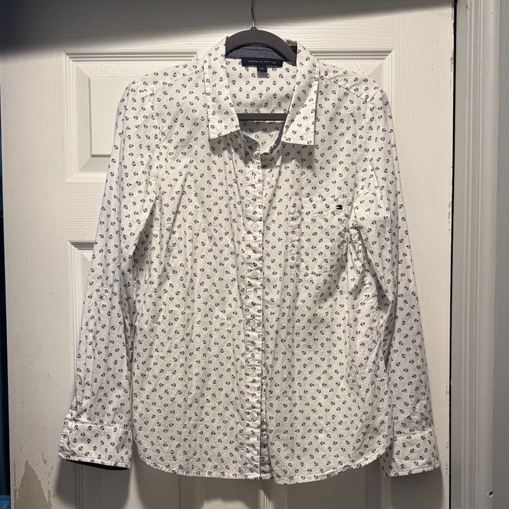 Tommy Hilfiger White and Blue Anchor ⚓️ Button Down Shirt
